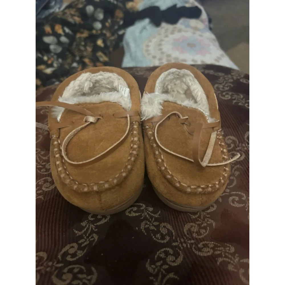 Boys Semary Moccasin Slippers Size 5 Toddler Brown